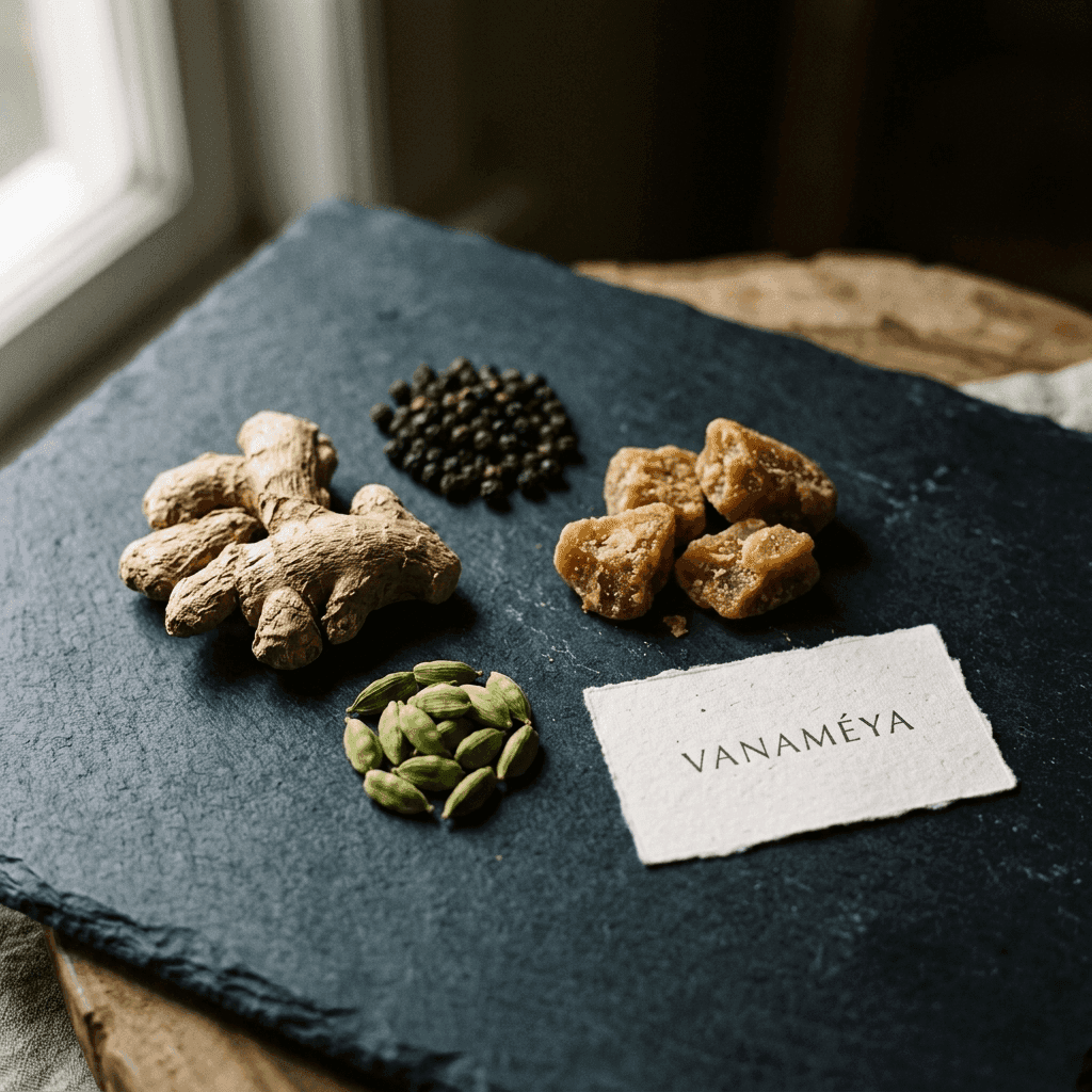 VANAMÉYA Raw Organic Spices: Ginger, Pepper, Cardamom, Jaggery